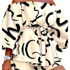 EQQZD; African print off shoulder 2-piece short set